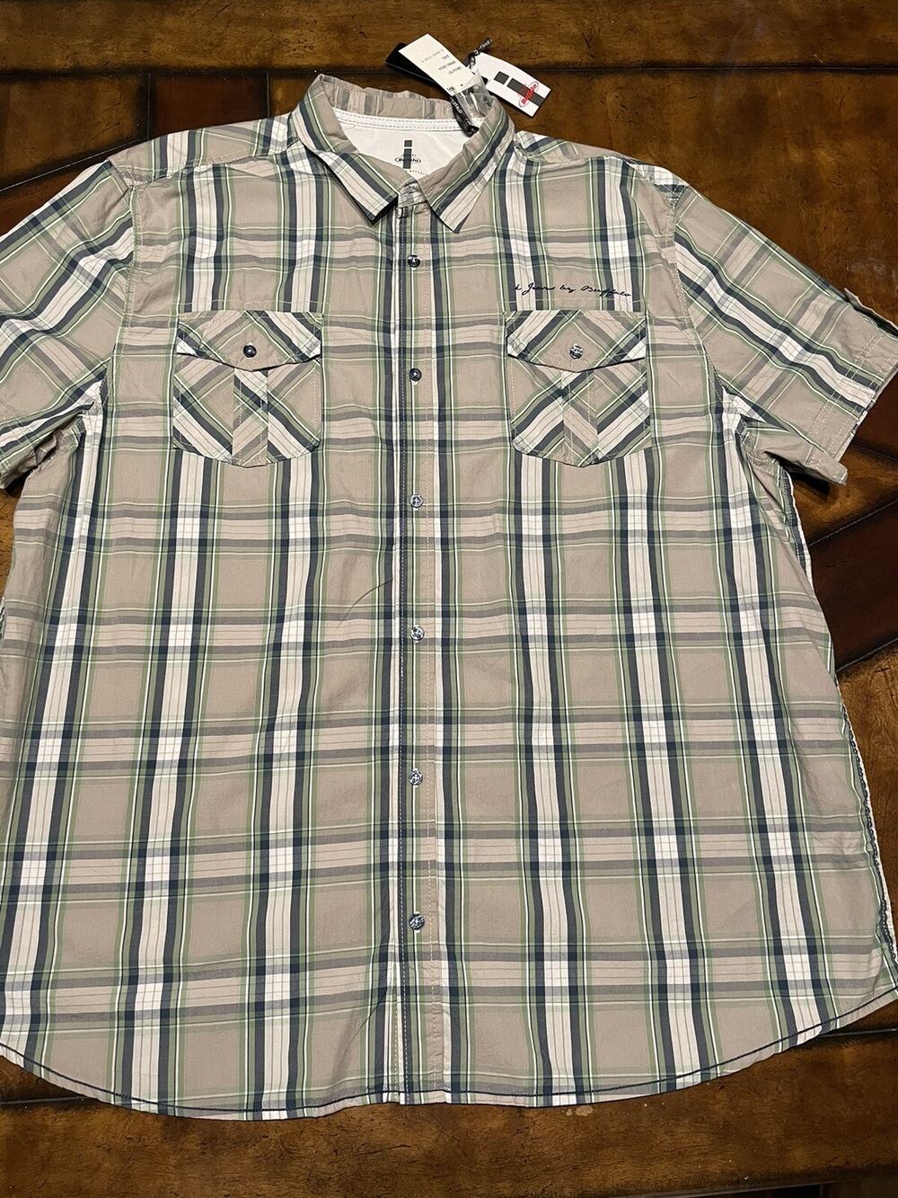 Mens jeans by buffalo shirt 2x 100% Cotton XX Pockets Short Sleeve Plaid Green